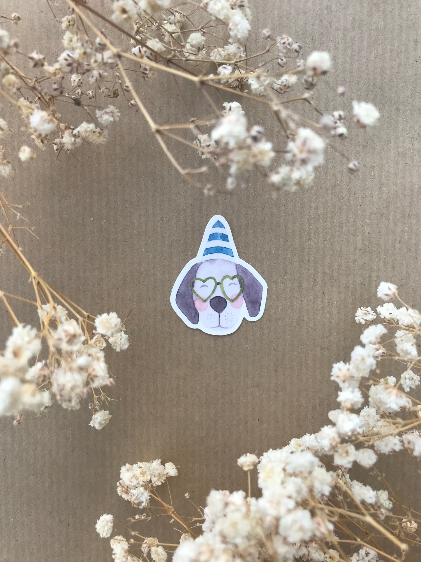 Sticker „Hund mit Partyhut“