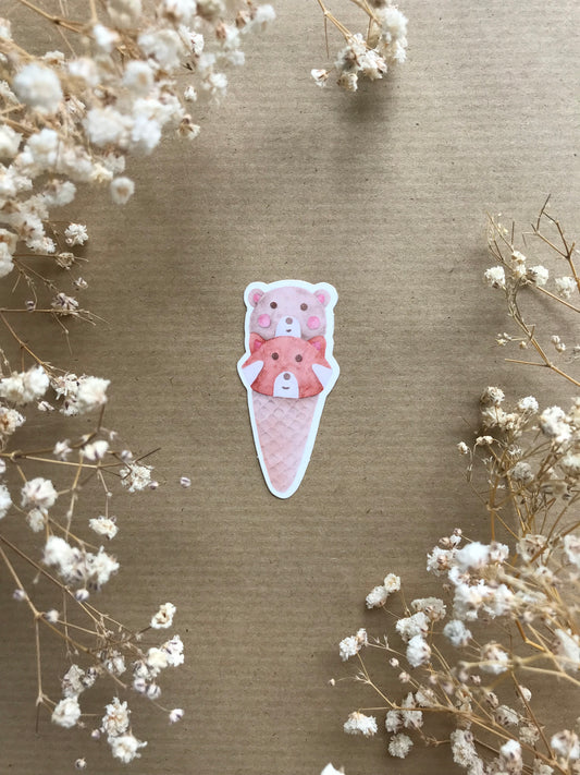 Sticker „Bär und Roter Panda Eis“